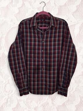 UNTUCKit Men's Plaid Check Shirt Medium Burgundy Navy NWOT